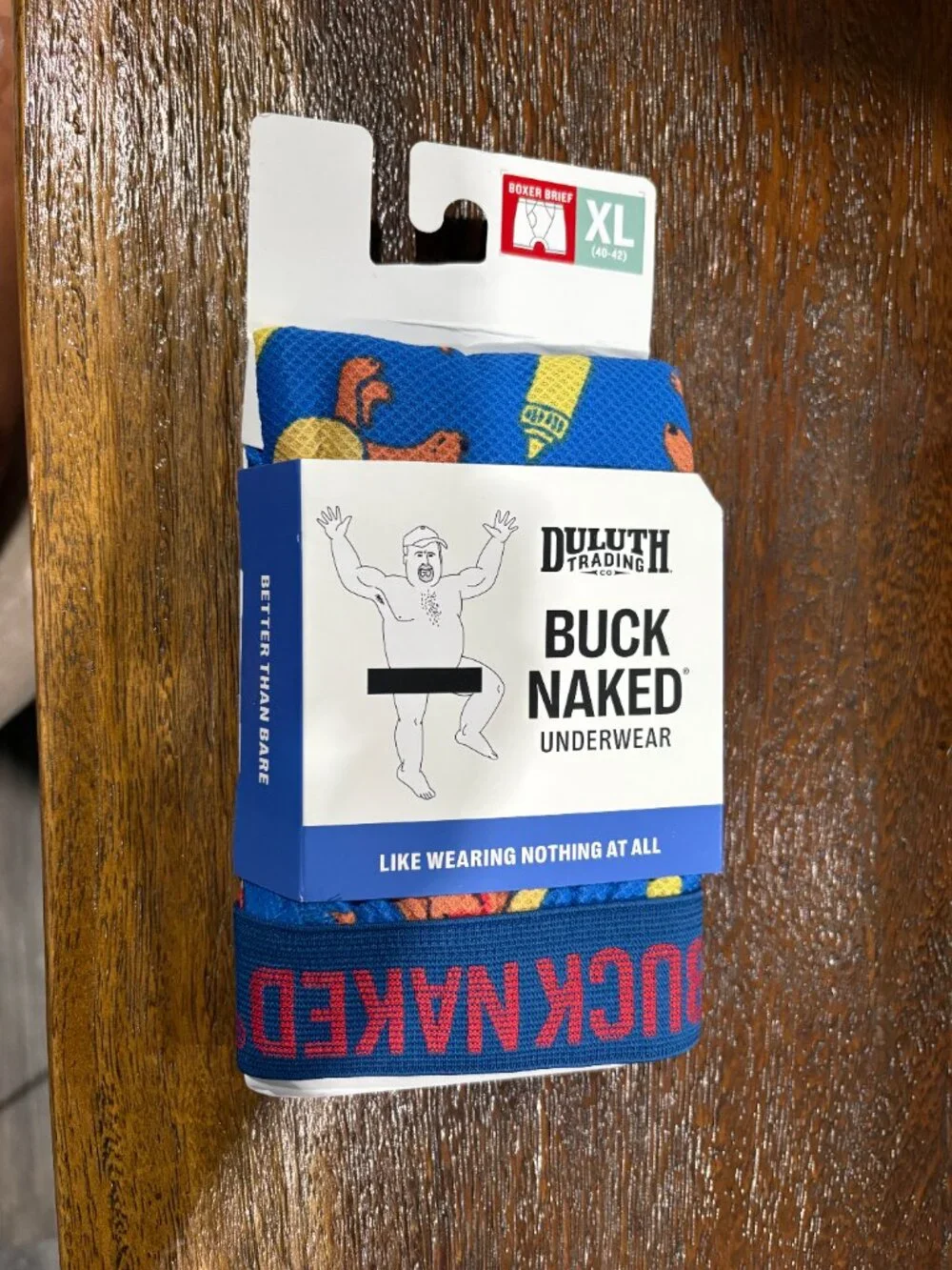 Duluth Trading Co. Buck Naked Underwear Hot Dog Pattern Print sz XL Blue NEW